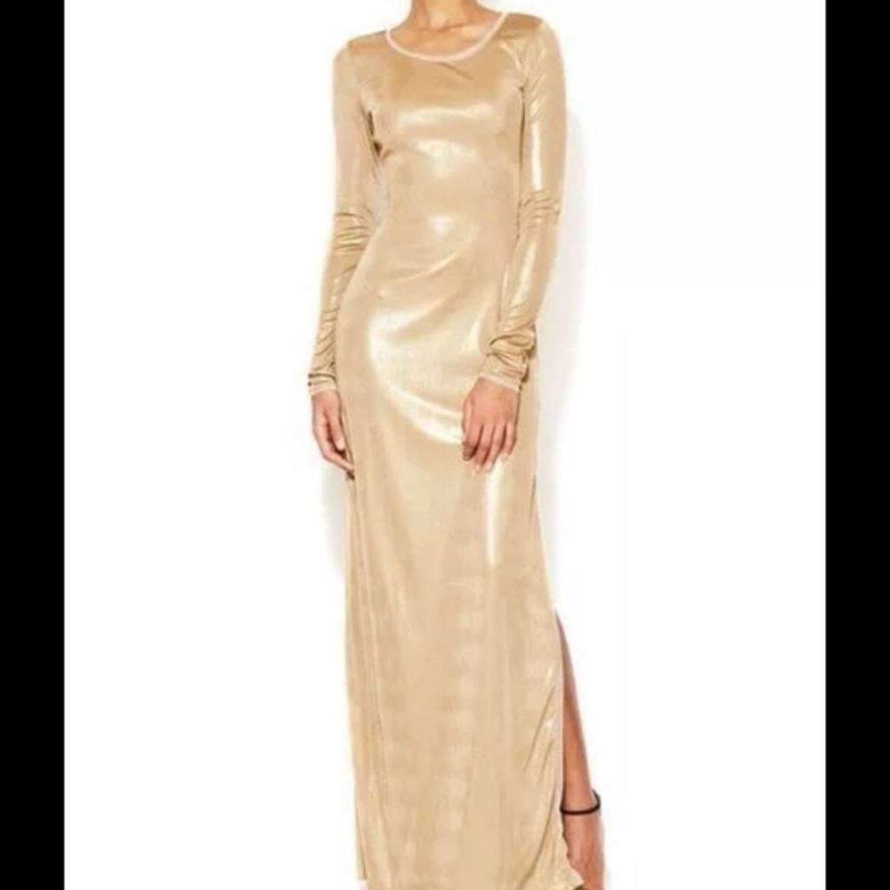 BCBG Metallic Gold Long Sleeve Maxi Gown